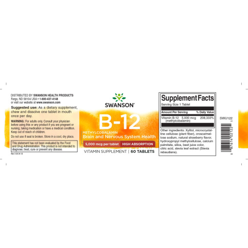 Swanson Vitamin B-12 Methylcobalamin 5000 mcg 60 таблеток