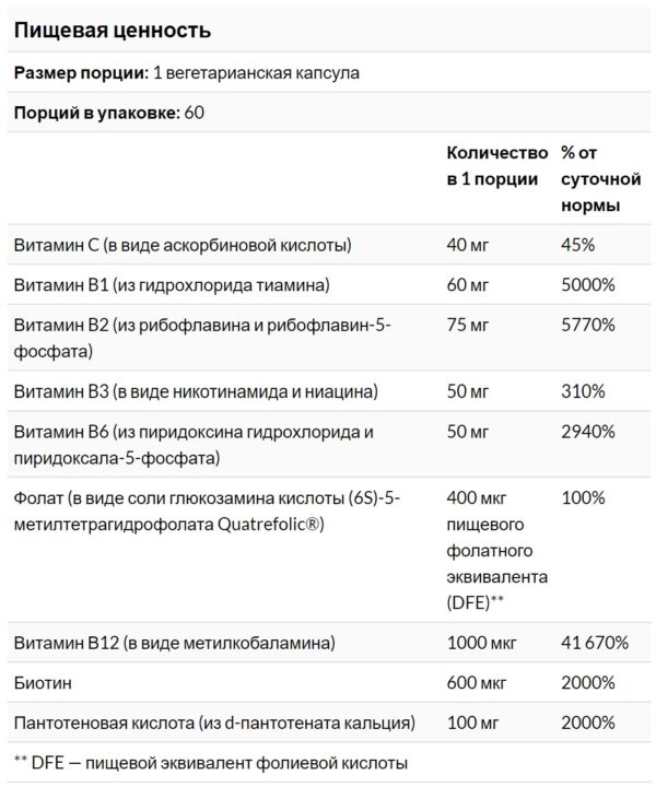 Doctor's Best Fully Active B Complex with Quatrefolic 30 капс