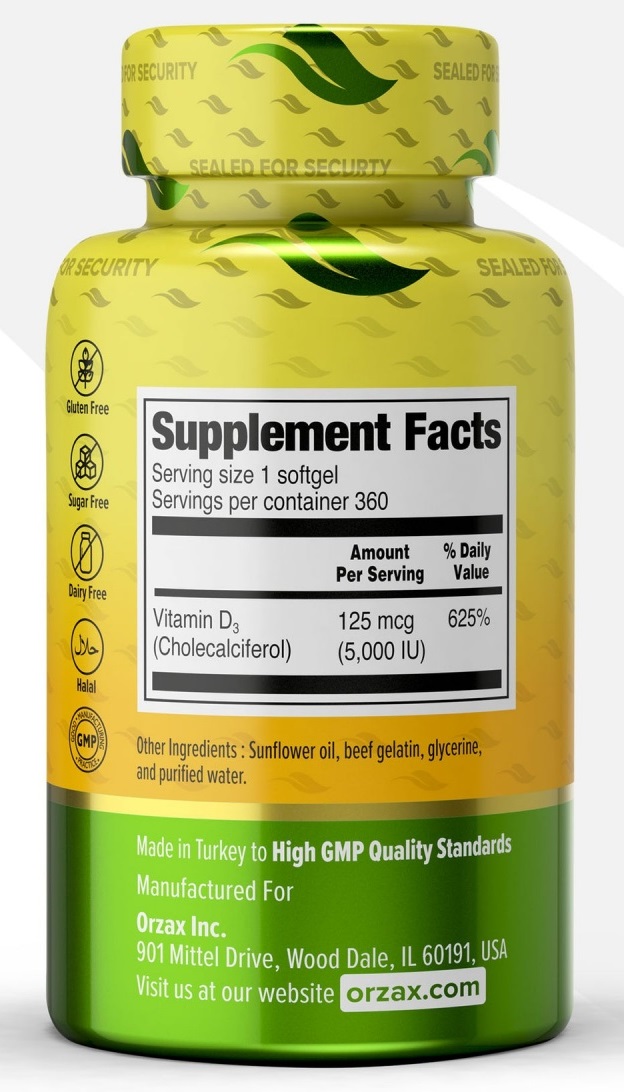 Orzax Vitamin D3 5000 IU 360 гел.капс